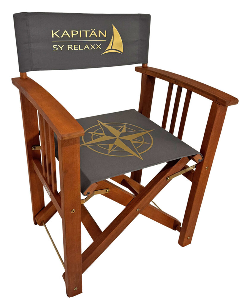 Massiver Regiestuhl „Kapitän“ mit Deinem Namen, Logo oder Motiv * Das ultimative maritime Geschenk * Perfekt für Kapitäne, Segler...